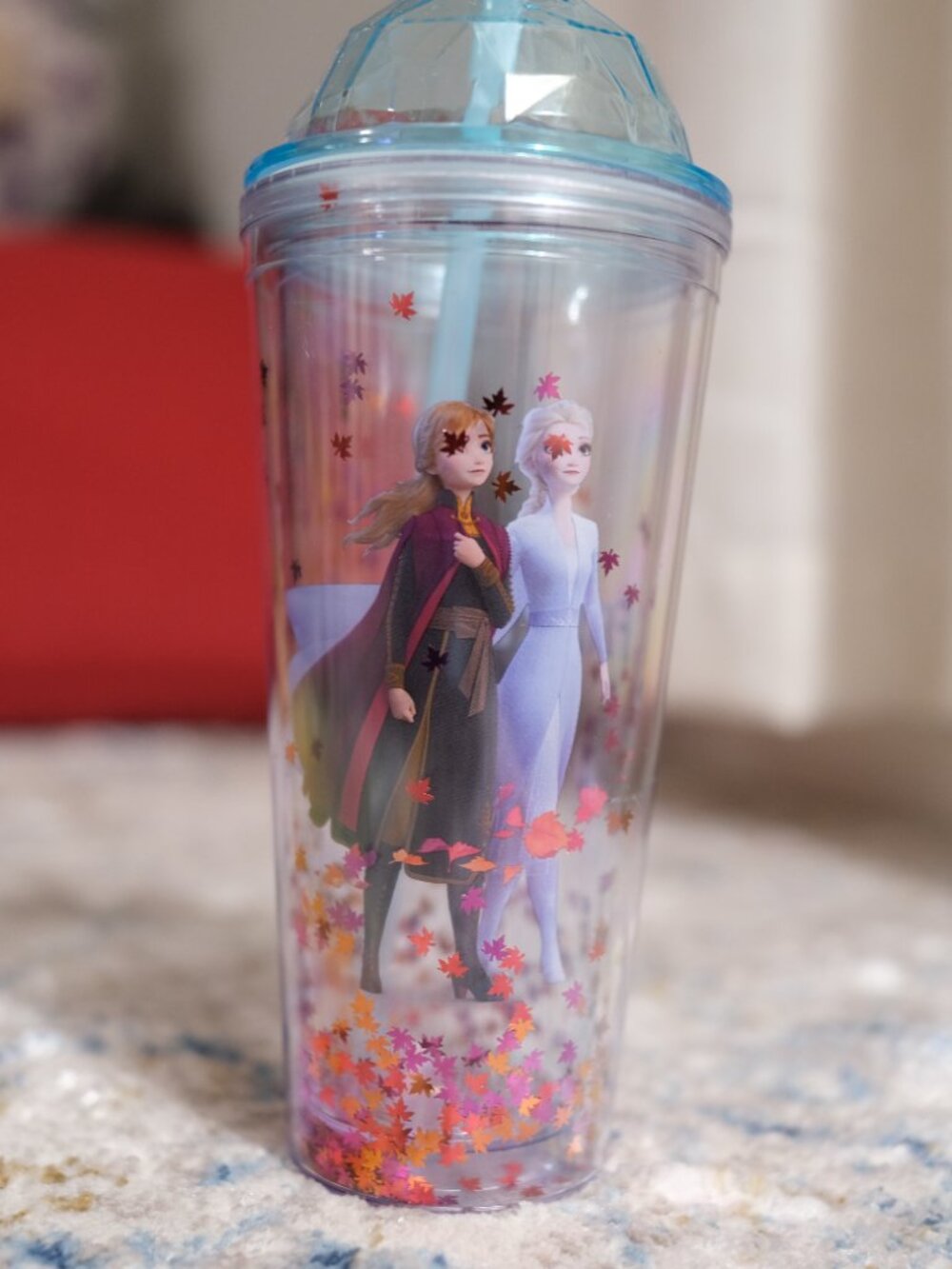 Disney Frozen II Anna Elsa Glitter 20oz Tumbler Dome Lid/Straw AMC Exclusive